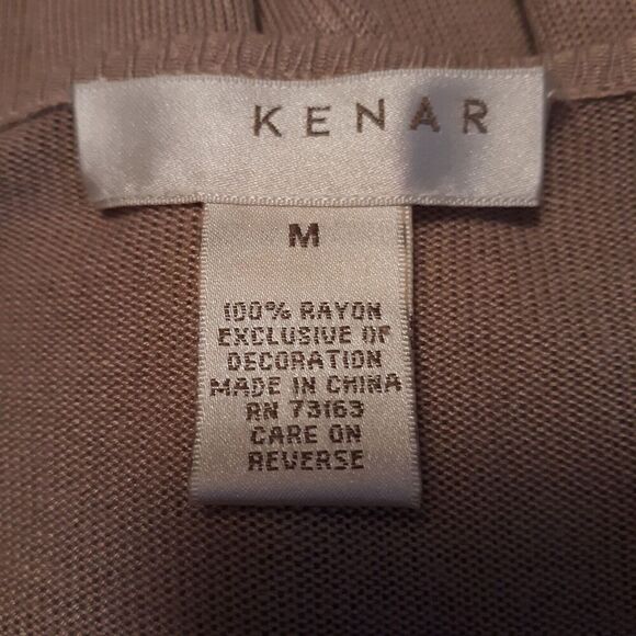 Kenar Long Sleeve Scoop Neck Top with Embroidered Trim Women's Sz M Tan on Tan - Picture 5 of 5